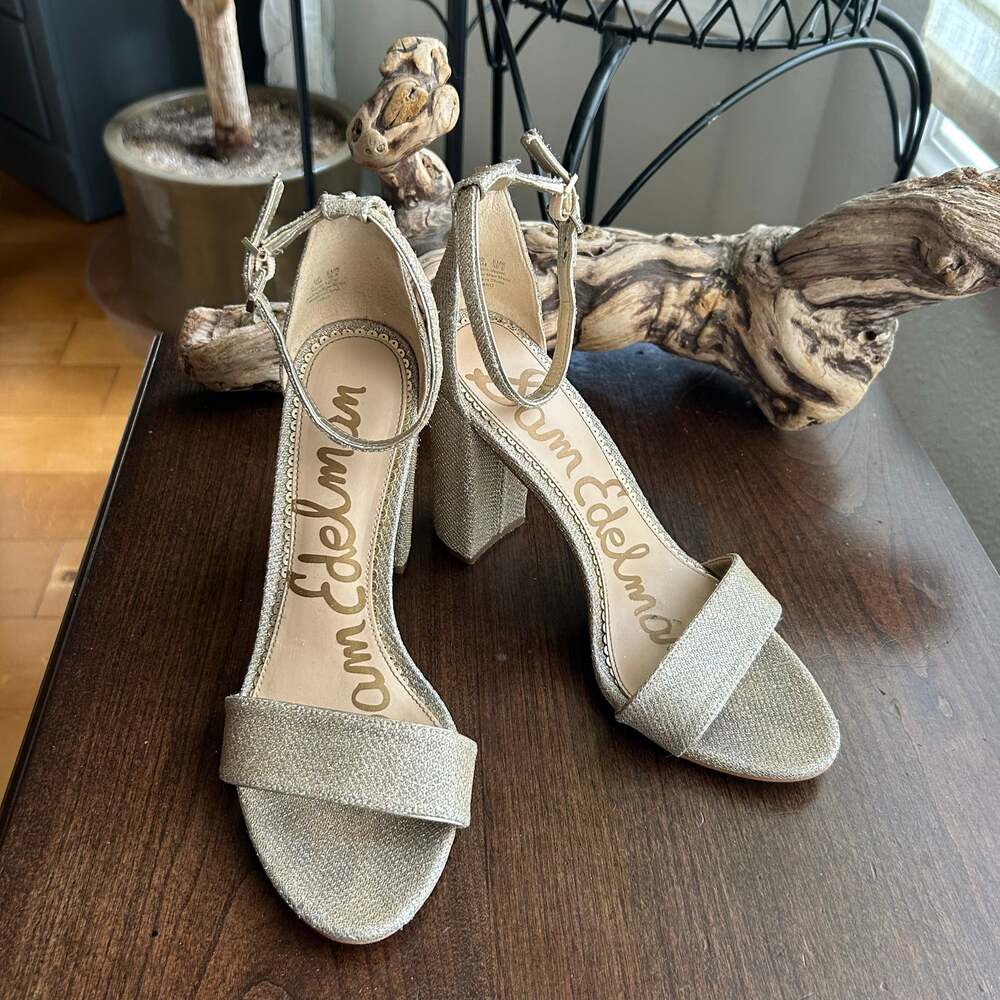 Sam Edelman Gold Yaro Block Heel Sandal Heels Size 8.5
